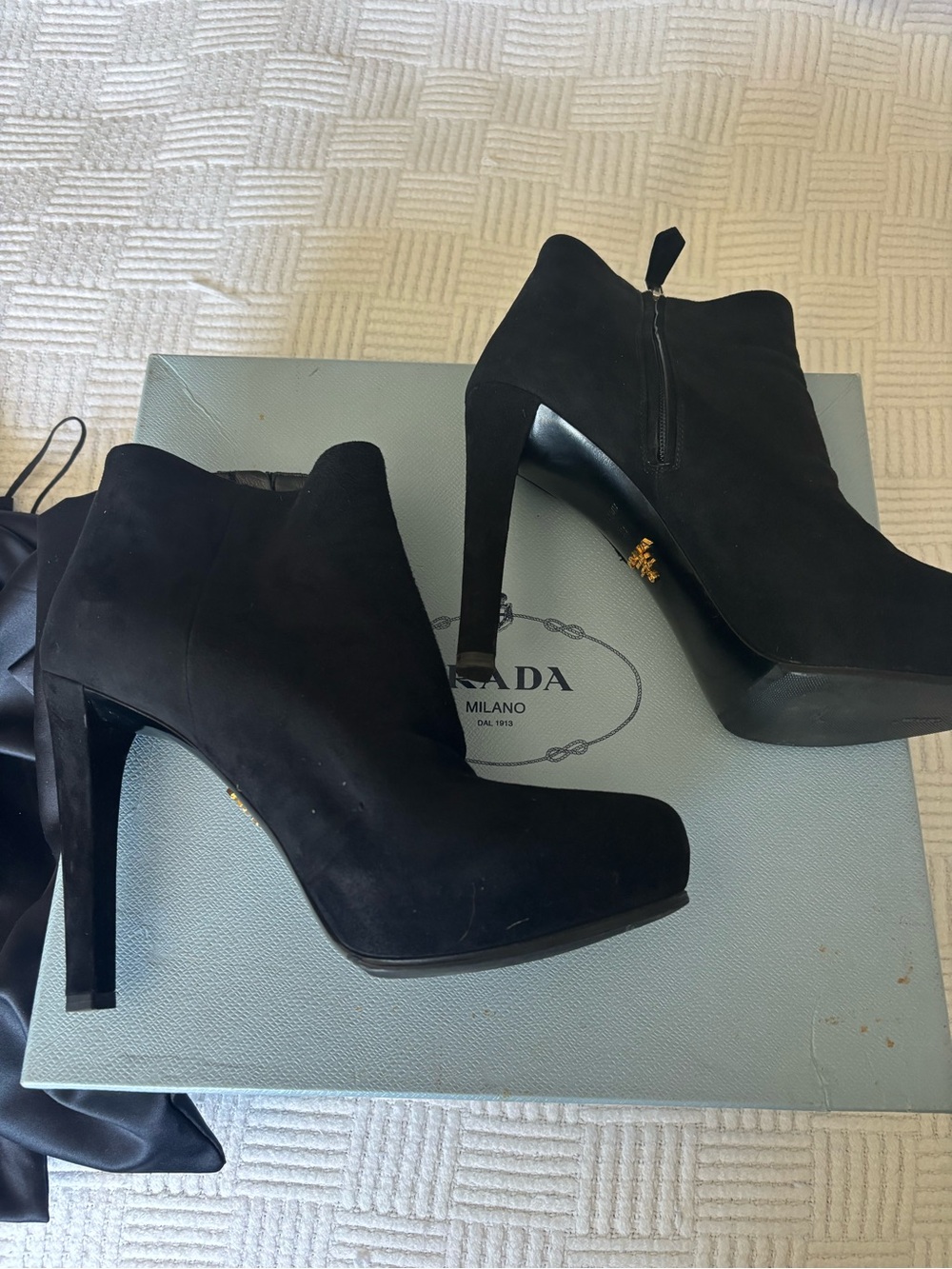 Prada Black Suede High Heel Ankle Booties